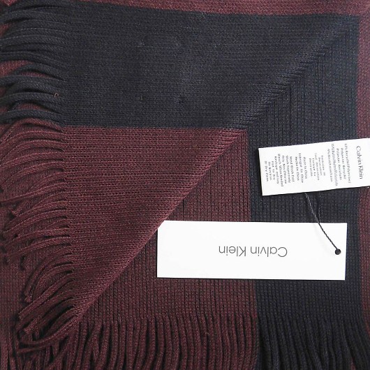 Calvin Klein JoNC }t[ THICK SIDE STRIPE RASCHEL SCARF / TAWNY PORT HEATHER/BLACK BEAUTY / CK200240-603 摜2