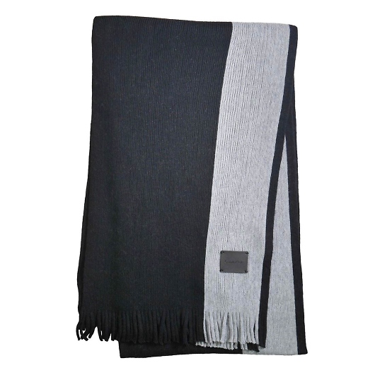 Calvin Klein JoNC }t[ THICK SIDE STRIPE RASCHEL SCARF / BLACK BEAUTY/HISTORY HEATHER / CK200240-976 摜1
