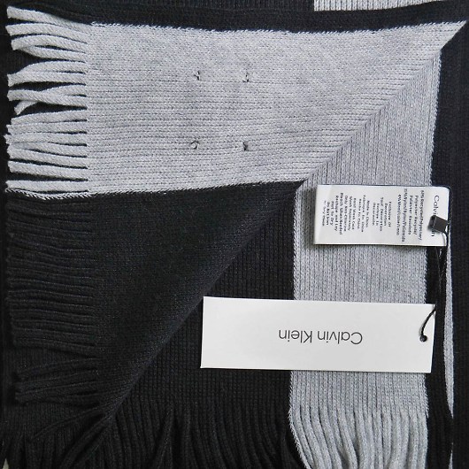 Calvin Klein JoNC }t[ THICK SIDE STRIPE RASCHEL SCARF / BLACK BEAUTY/HISTORY HEATHER / CK200240-976 摜2